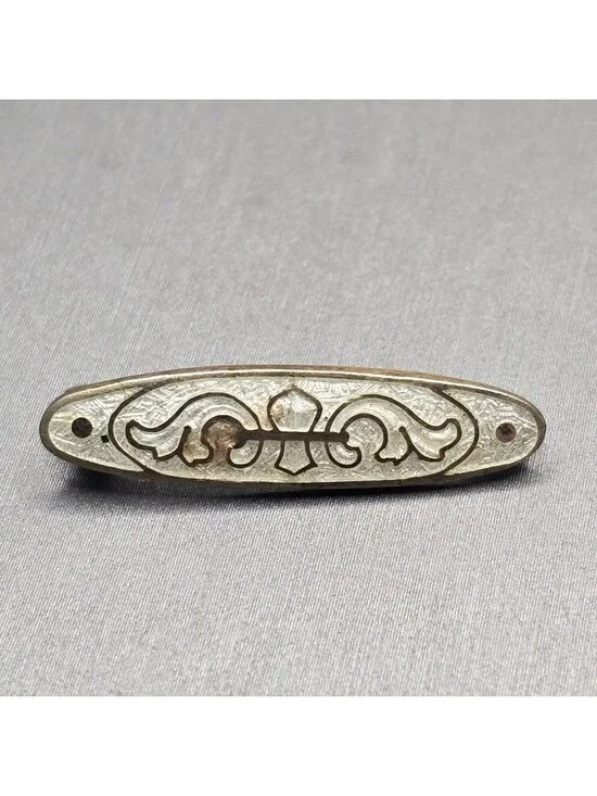 Antique Sterling Guilloche Lingerie Pin/Brooch 1 1/16" White Signed RD 1906 RH - Picture 1 of 10